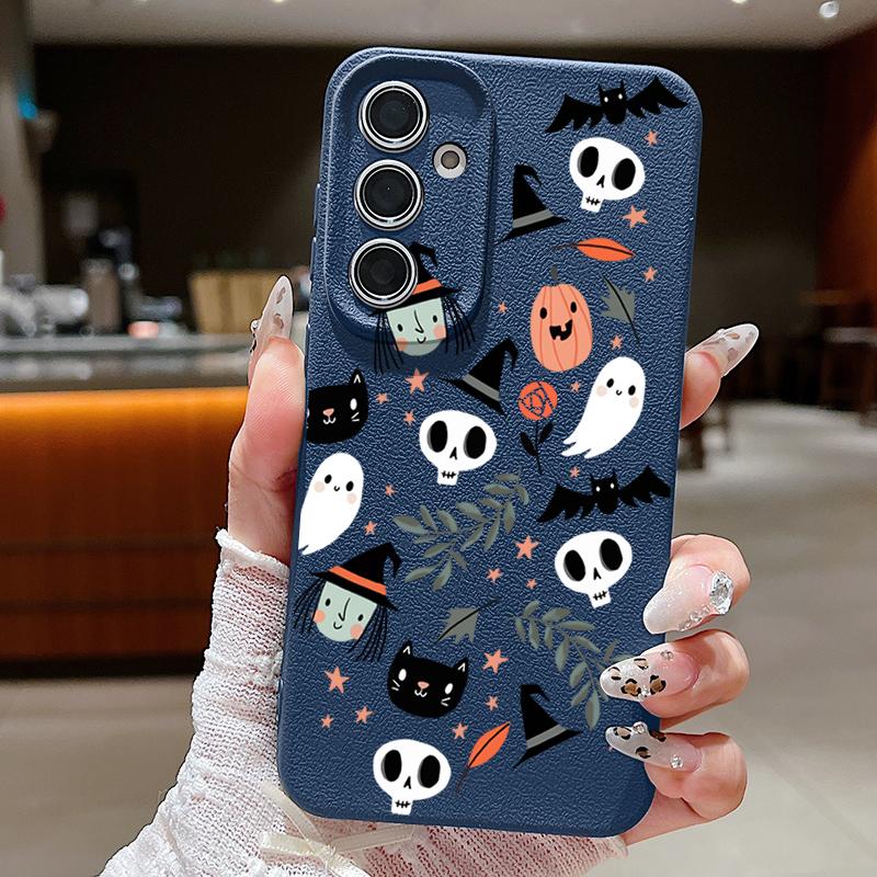 Ghost Pumpkin Pattern Phone Case For Samsung Galaxy S25 S24 S22 Ultra S23 S24 FE A17 A56 A16 A36 A26 A55 A15 A25 A54 5G Leather Texture TPU Shockproof