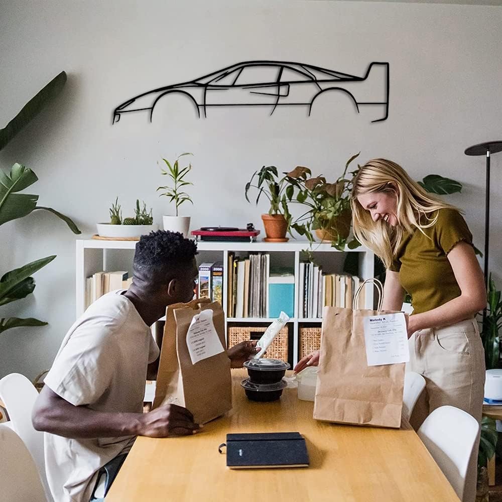 JILIP Car Metal Wall Art Signs, Modern Hanging Wall Silhouette Decor, Black Geometric Wall Sculptures, Home Office and Living Room (Size :