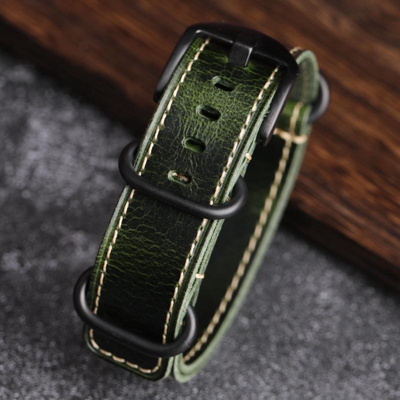 MERJUST Handmade Vintage 20mm 22mm Brown Green G10 Genuine Leather NATO Watchband  For Amry Pilot Watch Strap Wristband Bracelet