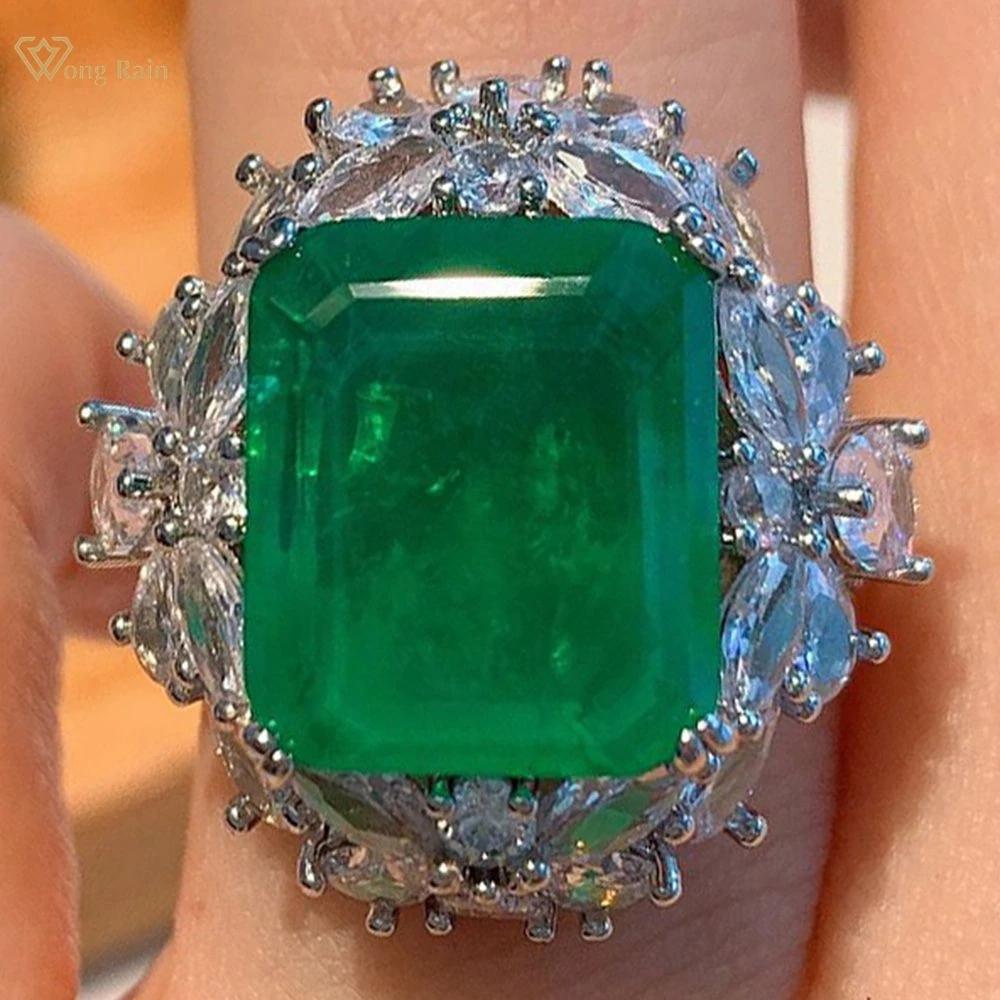 

Wong Rain винтажное кольцо из стерлингового серебра 925 пробы 12*14 мм AAAAA с цирконами, драгоценный камень, юбилейное вечерние кольцо для женщин, ювелирные изделия US 5 зелёный