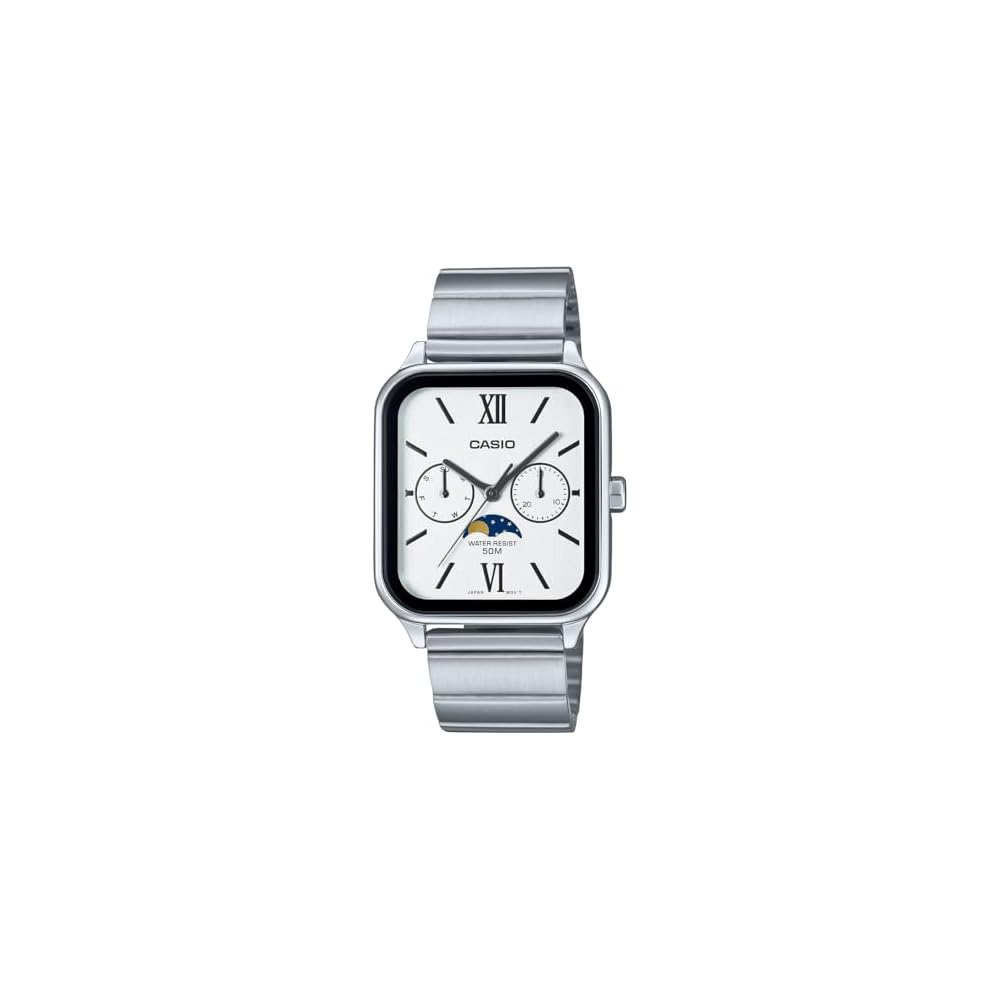 Casio Standard Moon Phase Analog Men s Watch MTP-M305D-7A2V Silver Metal Band 40mm