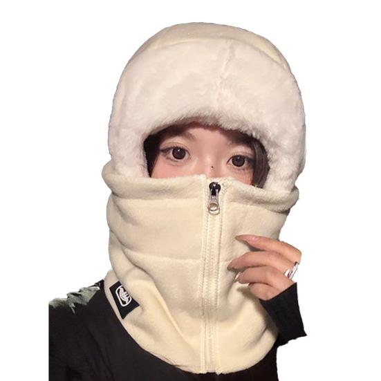 Winter Headgear Hat Solid Color Zipper Closure Thickened Windproof Knitted Hat Outdoor Activities Travel Headwear