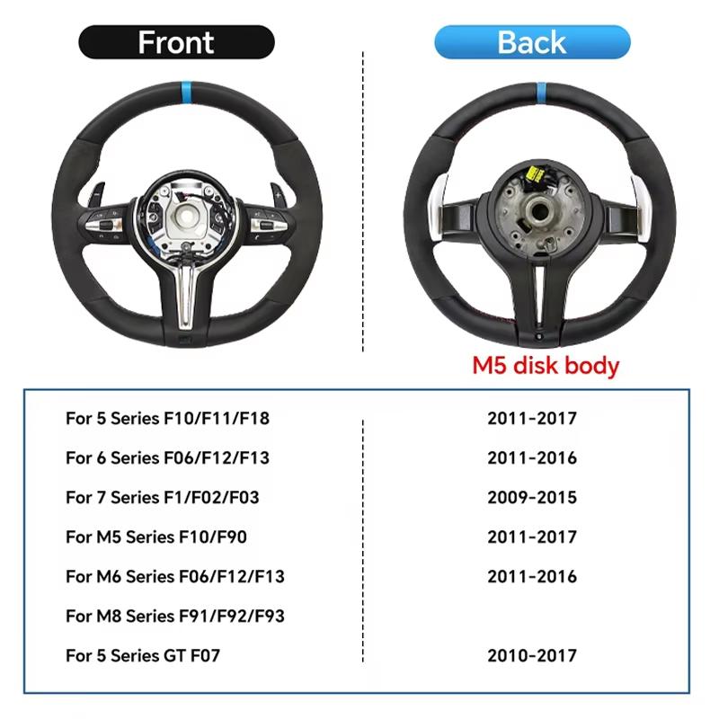 The all-new BMW series M5 F10 F11 F06 F12 F13 F91 F92 F01 F02 upgraded steering wheel is made of semi Alcantara silk leather.