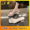 Not tired feet thick heel French sandals 2025 new transparent high heels women's summer outer wear temperament crystal cool slippers