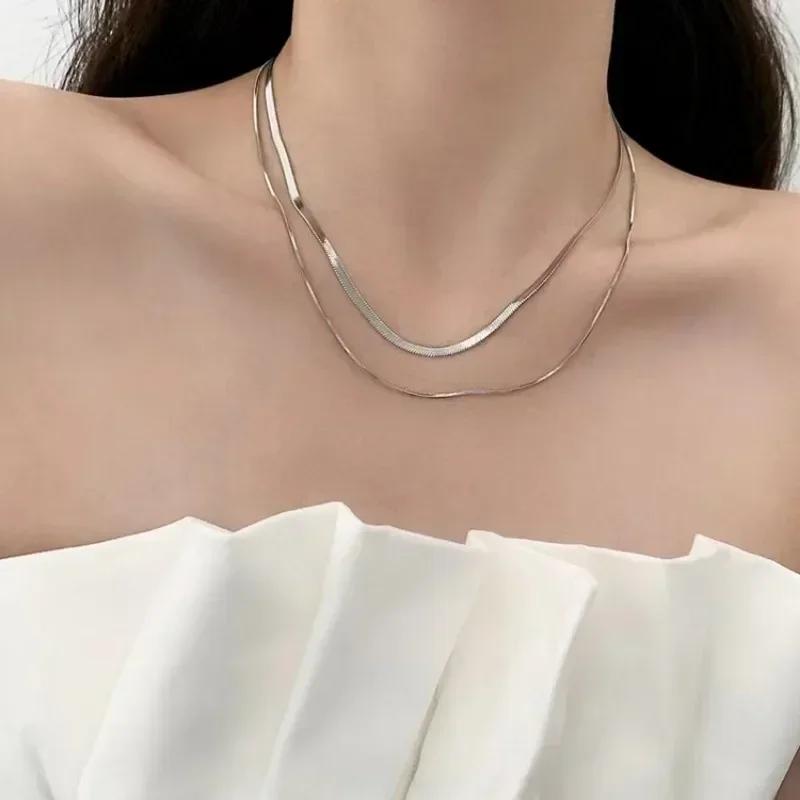 New Fashion Silver Color Double Layer Star Moon Necklace for Women Charm Delicate Zircon Stainless Steel Choker Chain Jewelry