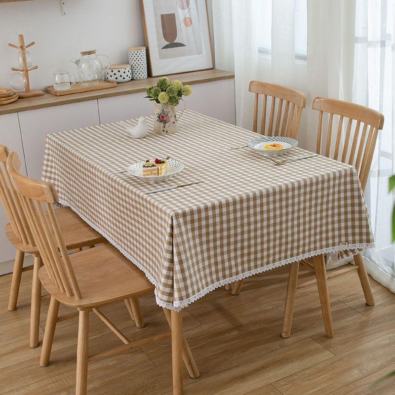 

Gingham Tablecloth Rectangular Thickened Fresh Small Grid Red Tablecloth Red Plaid Coffee Table Cover Cloth Cotton and Linen Fabric Brown mini-grid (1cm) 90 * 90cm