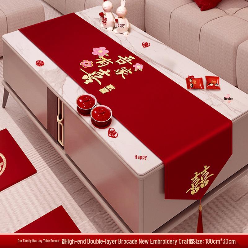 

Красная скатерть и дорожка на свадебный стол «Двойное счастье» для обеденных и кофейных столов - декор в китайском стиле No specifications