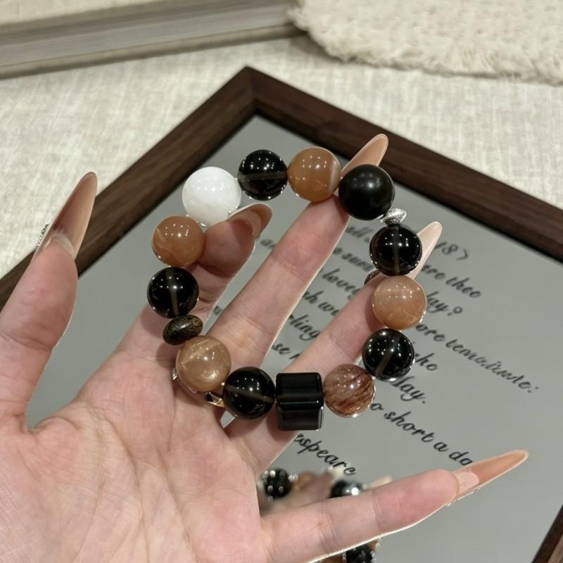 Natural Orange Moonstone Quartz Ghost Crystal Black Gold Super Seven Bracelet Elegant Skin-flattering Unique Birthday Gift