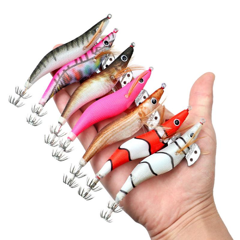 Luminous Wood Shrimp Lure Bait2.0 2.5 3.0Colorful Imitation Squid Shrimp Umbrella Hook Sea Fishing Special Bait
