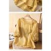 Women Summer Embroidered Round Neck Linen Cotton Blouse