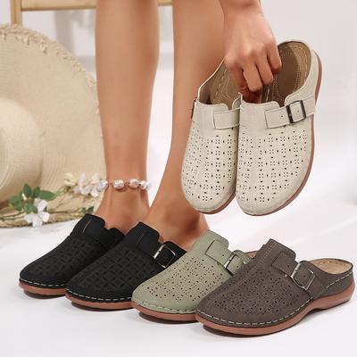Foreign Trade Large Size Bag Head Flat Bottom Casual Half Slippers Women's 2025 New Solid Color Hollow Bag Head Slope Heel Beach Slippers