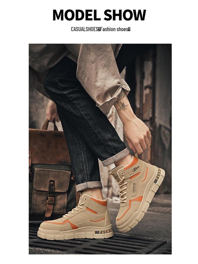 Pánské podzimní vysoké prodyšné martensky - britské retro protiskluzové ležérní pracovní boty
