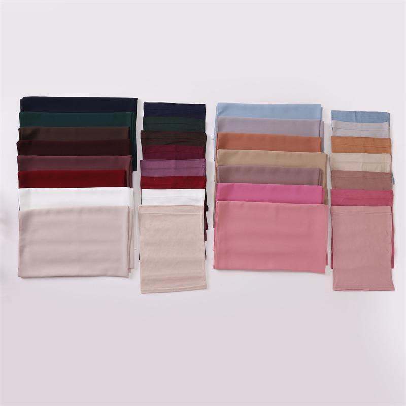 Muslim Chiffon Hijab Scarf for Women Long Solid Color Head Wrap with Muslim Turban Hat Ladies Muslim Veil Jersey Hijabs Scarves