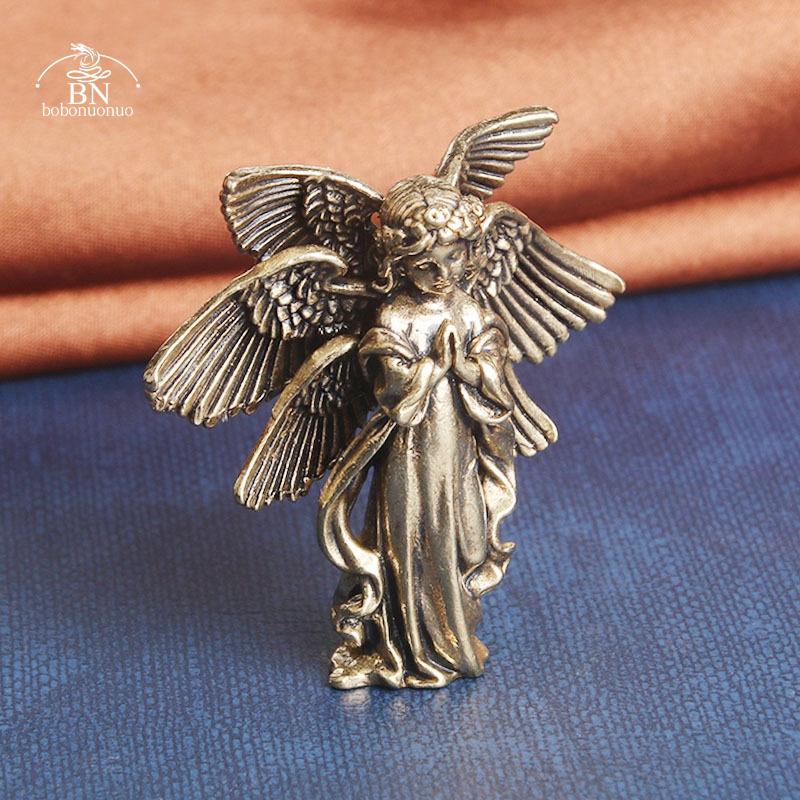 Copper Six winged angel God Nice Love Cupid Statue Space-saving Ornaments Brass Angel Figurines Tabletop Decorations Home Use Decor Accessories