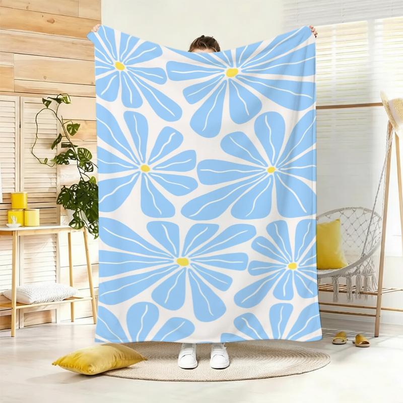 Blau-Weiß Gänseblümchen Gelbes Zentrum Wiederholung Flanelldecke Für Retro Schlafzimmer Dekor Leichte Plüsch Überwurfdecke Abdeckung