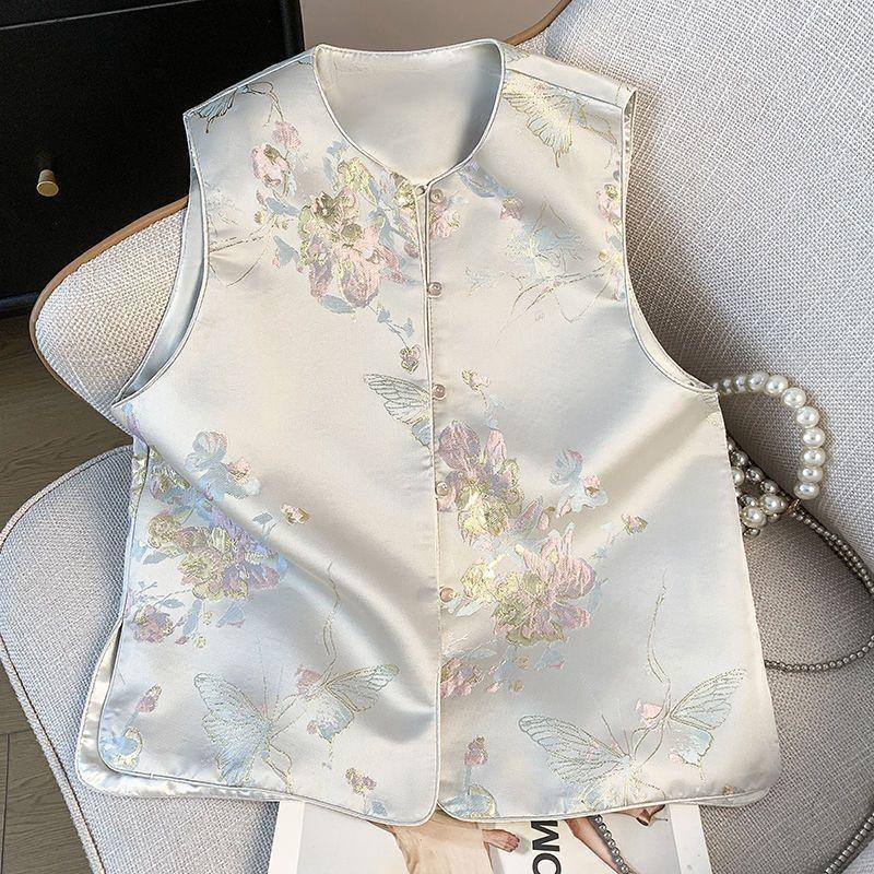 

Кнопка маленький круглый вырез жаккардовый парчовый жилет топ весна и осень тонкий жилет 3XL (recommended 138-75kg)