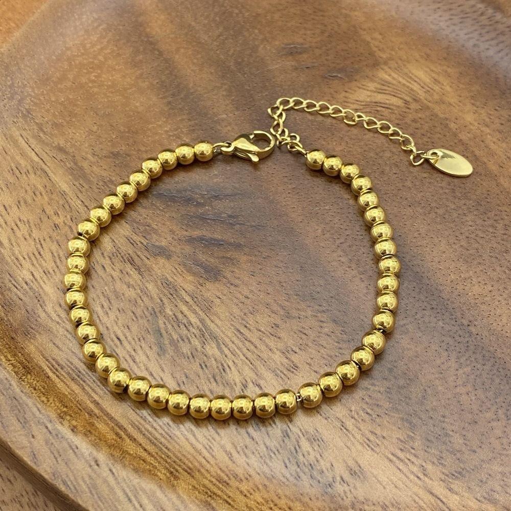 Round Gold-plated Necklace Titanium Steel Golden Hand Chain Fashion Bead Bracelet  Daily