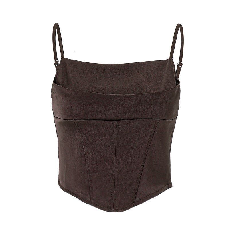 Sexy Satin Fishbone Tube Top 2024 Hot Girl Autumn Back-Tie Crop Top Waist-Cinching Pure Desire Camisole