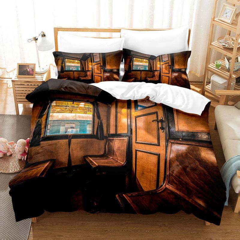 Steam Locomotive, Old-Fashioned, Run-Down Train, Transportation, Digital Printing, Three-Piece Bed Sheet