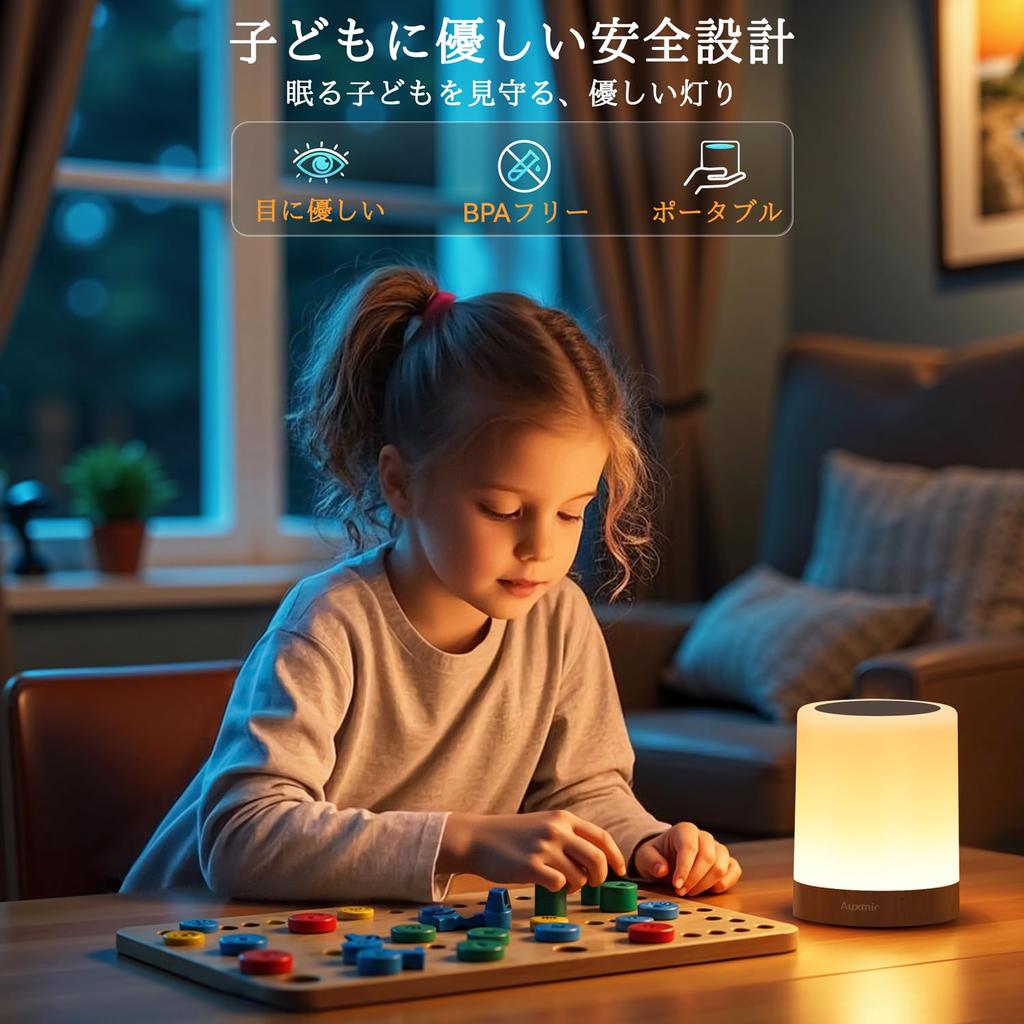 Auxmir Nursing Light, Night Light, Bedside Lamp, Ambient Lighting with Remote Control, Dimmable and Color Adjustable, Timer Function, RGB Room Light