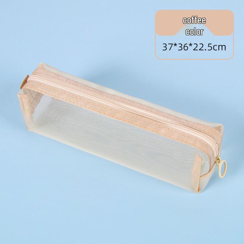 Double-Layer Mesh Transparent Pencil Case - Japanese Style Student Stationery Box for Exams