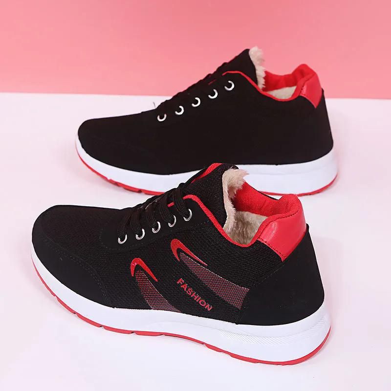 

Осенне-зимние универсальные кроссовки на плоской подошве, женские кроссовки для бега на нескользящей мягкой подошве, теплая хлопковая обувь 36 красный