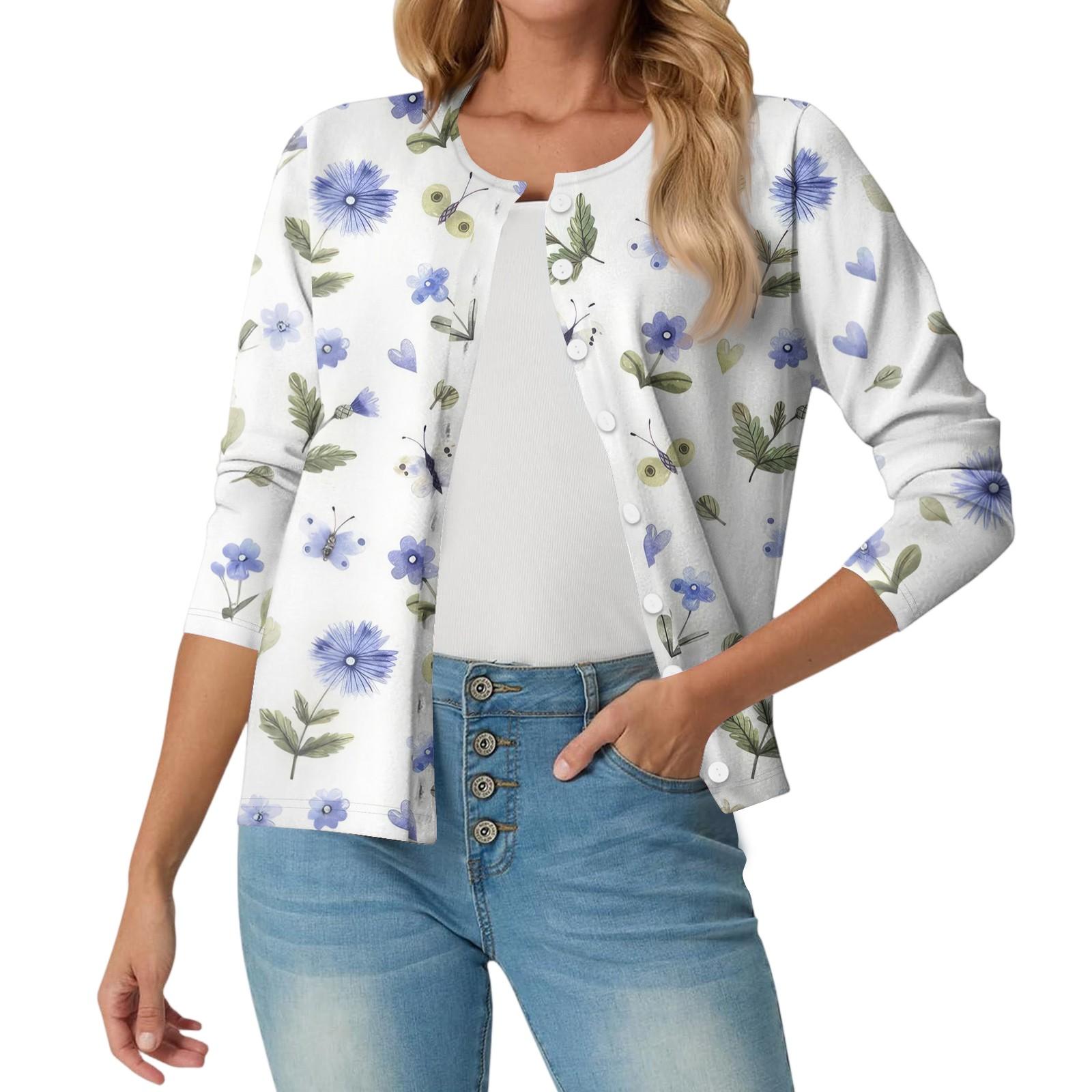 

Женский модный, повседневный, удобный кардиган с цветочным принтом S