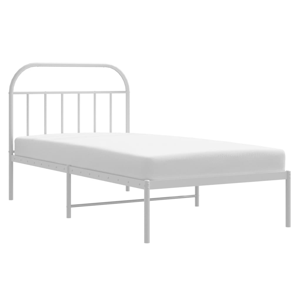 Metal Bed Frame with Headboard White 107 X 203 Cm