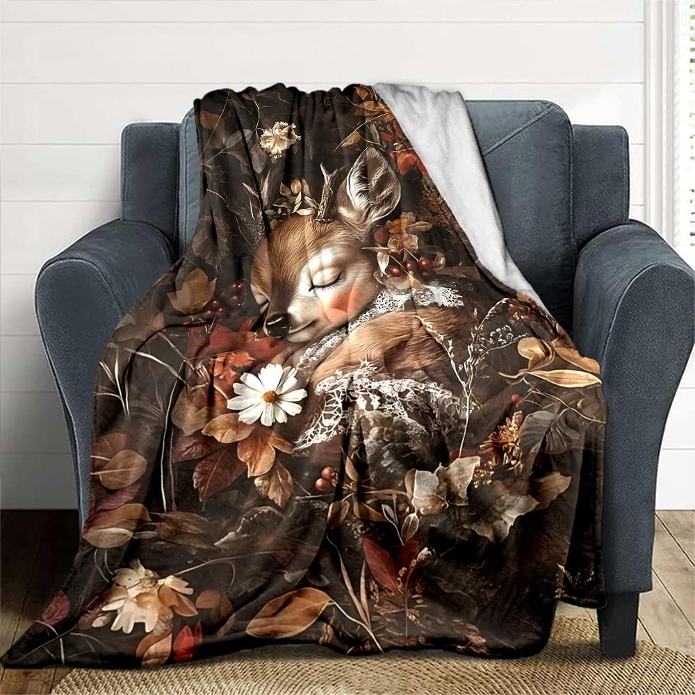 1pc Deer Name Blanket Lightweight Flannel Throw for Sofa Bed Travel Camping Livingroom Office Couch Chair