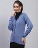 MONTE CARLO Womens Solid Blue V Neck Full Sleeve Cardigan