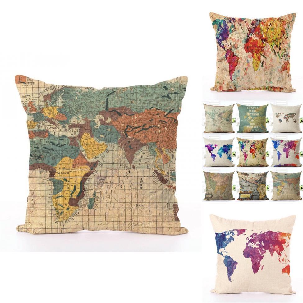 Hochwertiger Heimweltkarten-Druck Kissenbezug für elegante Sofadekoration