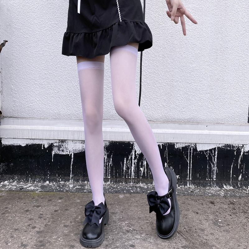 Ultra Thin Japanese Cute Women Over Knee Anti Snag Solid Stockings