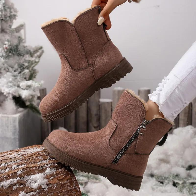 Fashion Concise Warm Boots Women 2024 Hot Sale Shoes for Women Ankle Women's Boots Round Toe Low Heel Side Zip Shoes Female Zapatos