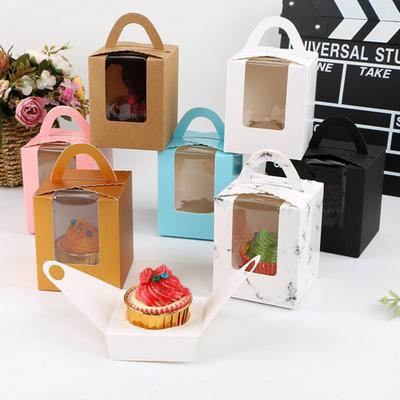 10Pcs 1 Position Handhold Cupcake Muffin Mousse Paper Packing Box Container