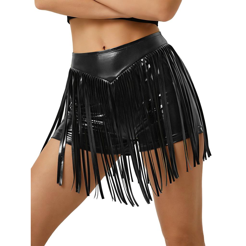 S-XXL Women's Fringed Booty Shorts: High Waist Iridescent Metallic Hot Pants with Tassel for Jazz Rock Dance Performance