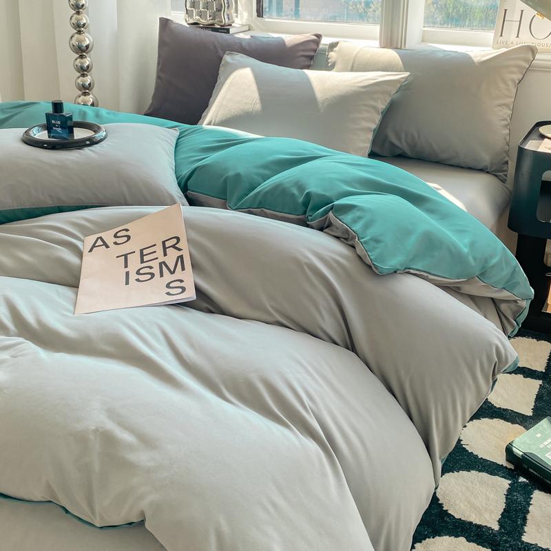 Solid Color Duvet Cover Set Washed Cotton Nordic Comforter Cover Pillowcase Single Double Queen King Size Bedding Set (No Sheet)
