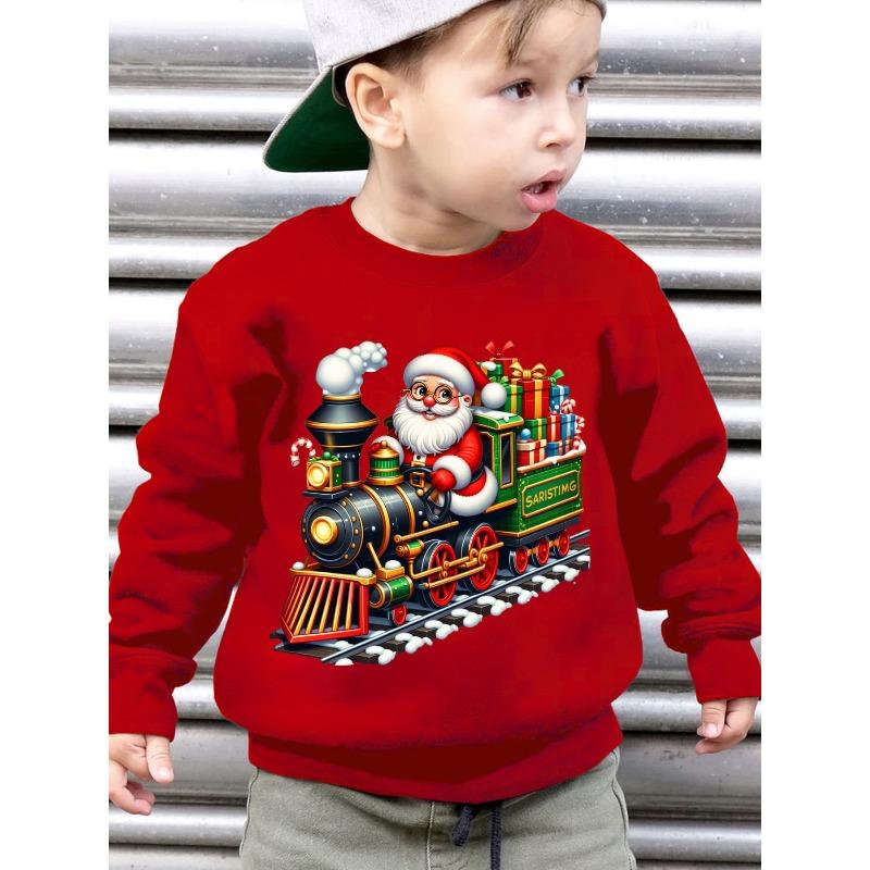 Christmas Boys  Autumn Winter Fashion Fleece Round Neck Pullover Sweater with Cartoon Pattern And Gift-Giving Santa 110