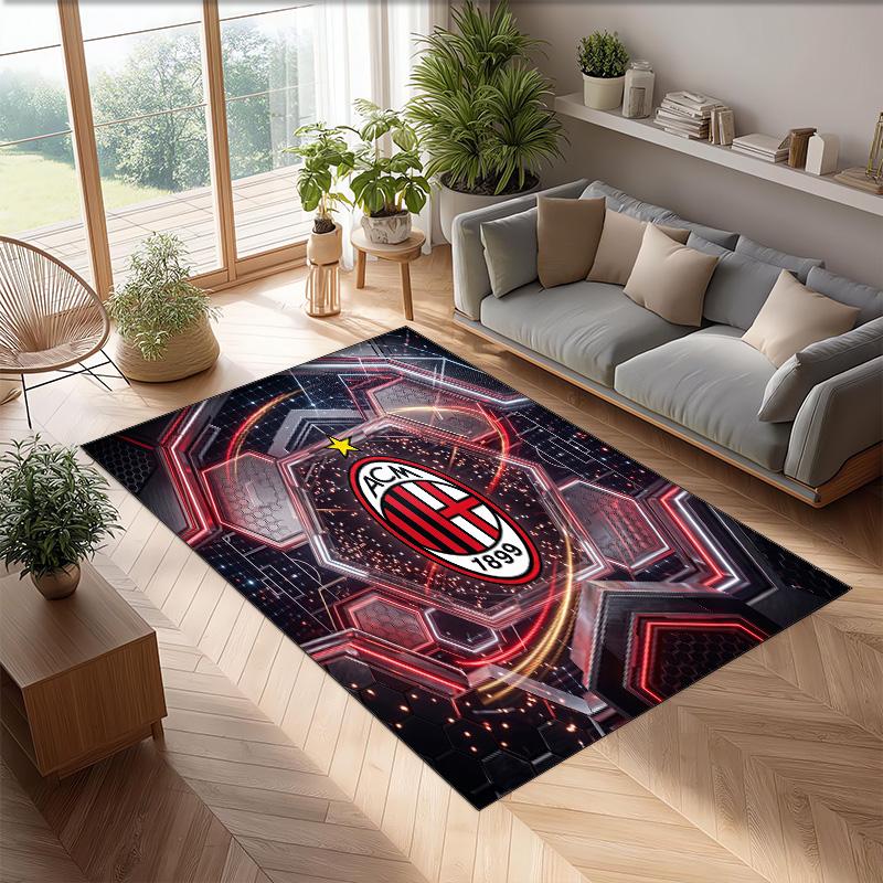 Tappeto in Flanella Stampato AC Milan Antiscivolo Morbido Poliestere Tappeto per Pavimento Tappetino Decorativo da Interno per Camera da Letto Soggiorno Divano Sala Giochi Decorazione Casa