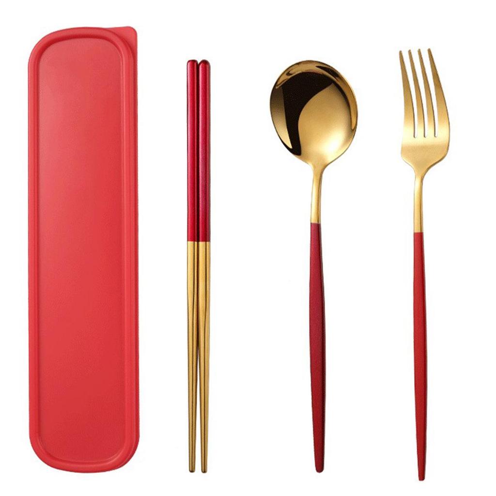 Stainless Steel Portable Tableware Set: Chopsticks, Spoon, Fork - Customizable Student/Outdoor Gift with Logo.