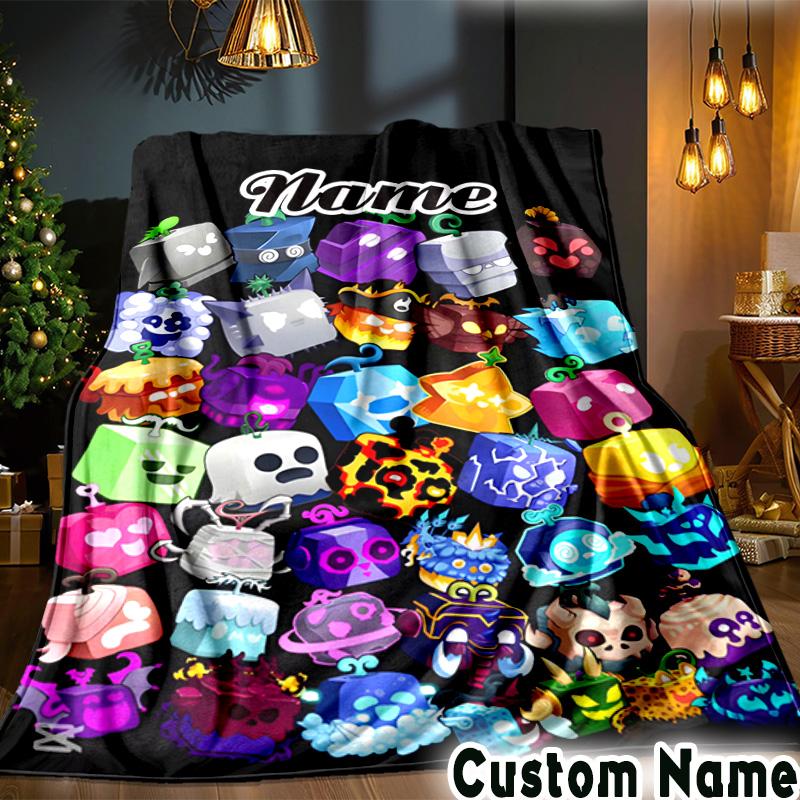 Custom Name Blox Fruits Throws Blanket Flannel Blankets for Couch Bed Gifts for Men Women Picnic blanket Christmas fan gifts