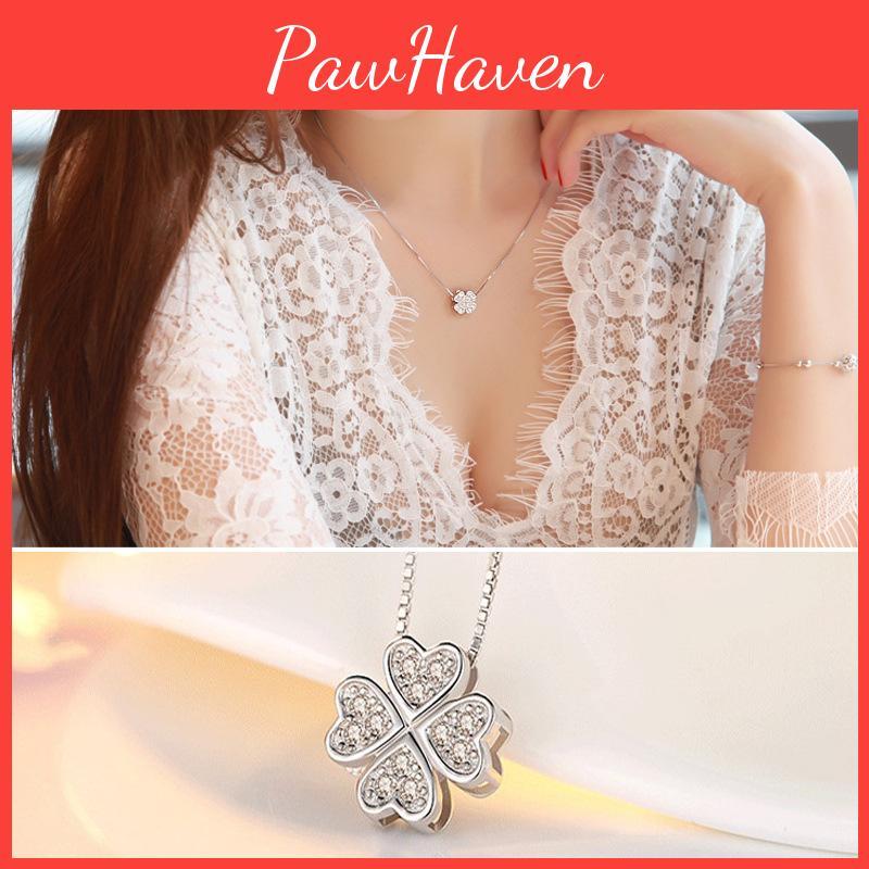 Fashionable Clover Pendant With Sparkling Gemstones Stylish And Sweet Necklace