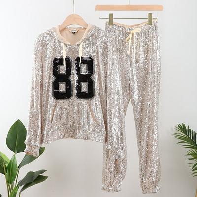 Dámský letní set svetrů s flitry Dvoudílný temperamentní styl Ležérní pohodlný elegantní outfit na párty