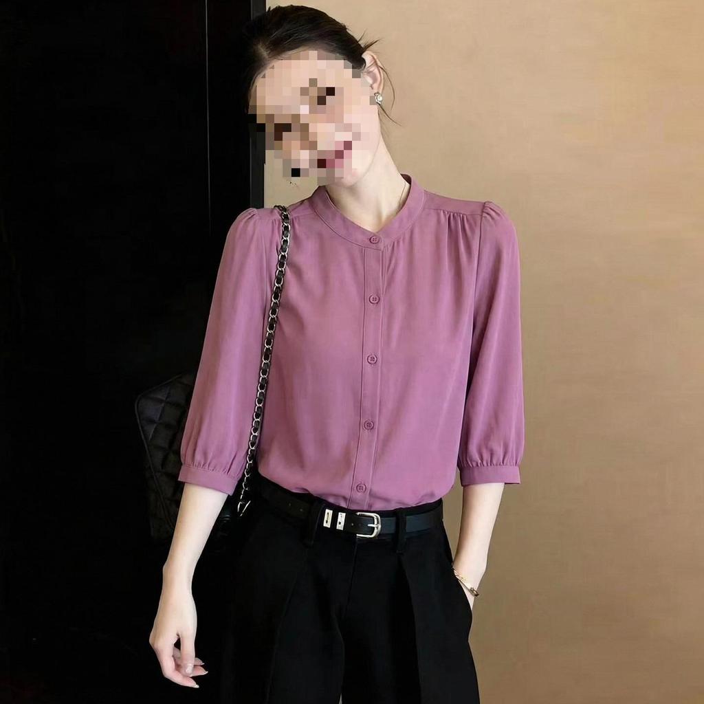 Women's Mid-Sleeve Simple Shirt - Versatile, Slimming, and Stylish for Early Spring