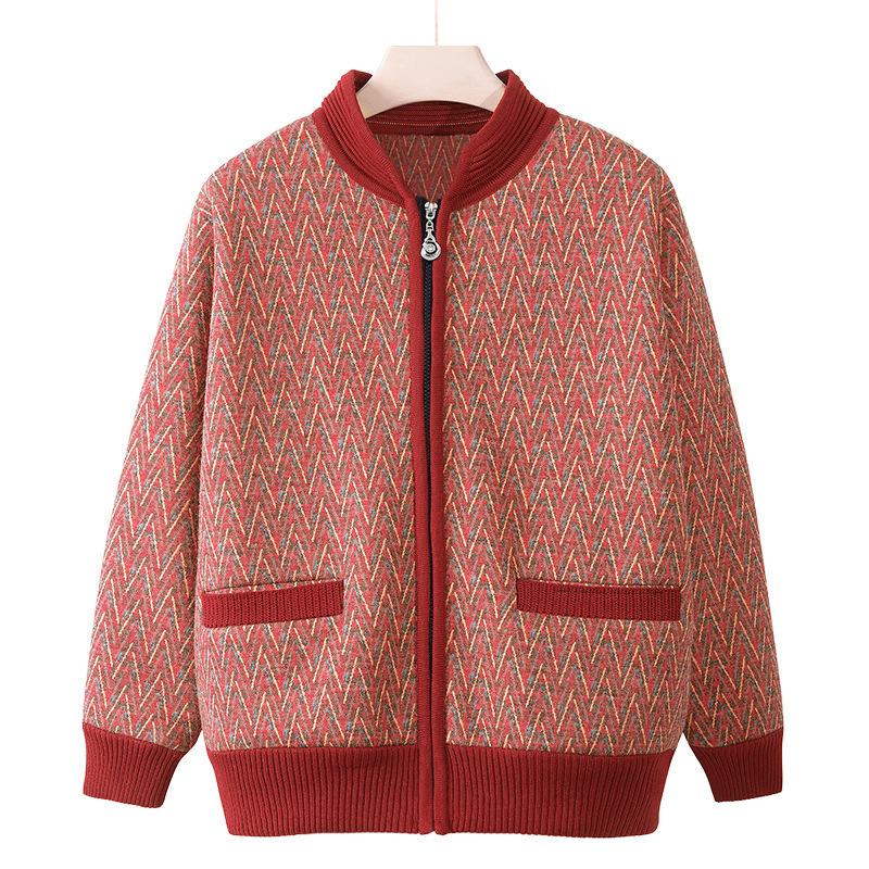 Omas Mantel Herbst Neuer Stil Ältere Strickjacke Damen Mutter Modische Strickjacke Alte Dame Gestreiftes Oberteil