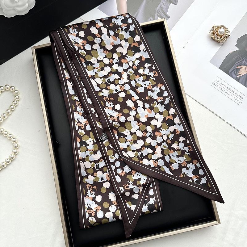 Double-sided Long Strip Small Silk Scarf Women's Professional Wear Spring and Summer New Decorative Small Scarf Tied Hair Band Streamer