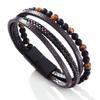 Men's Woven Tiger Eye Magnetic Buckle Bracelet - Natural Stone & PU Leather Retro Design
