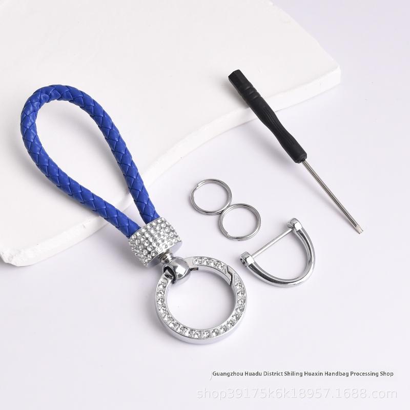 Handcrafted Braided Rope Keychain Sparkling Rhinestones - Stylish Monochrome Car Key Ring Fashion-Forward Accessory