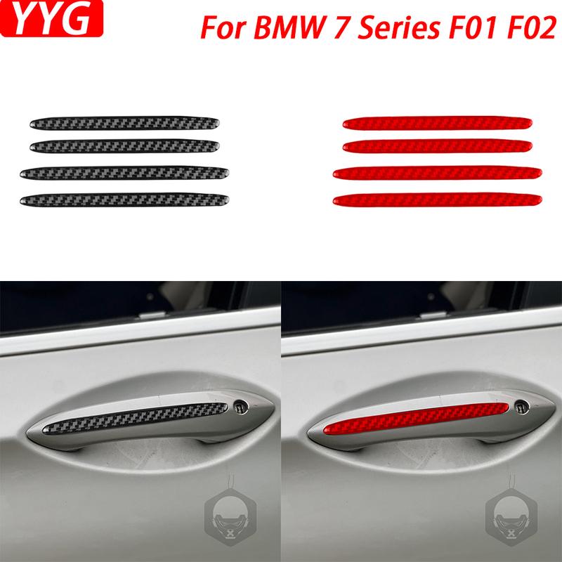 For BMW 7 Series F01 F02 2009-2014 Car Accessories Carbon Fiber Exterior Outer Door Handle Panel Strips Decoration Sticker