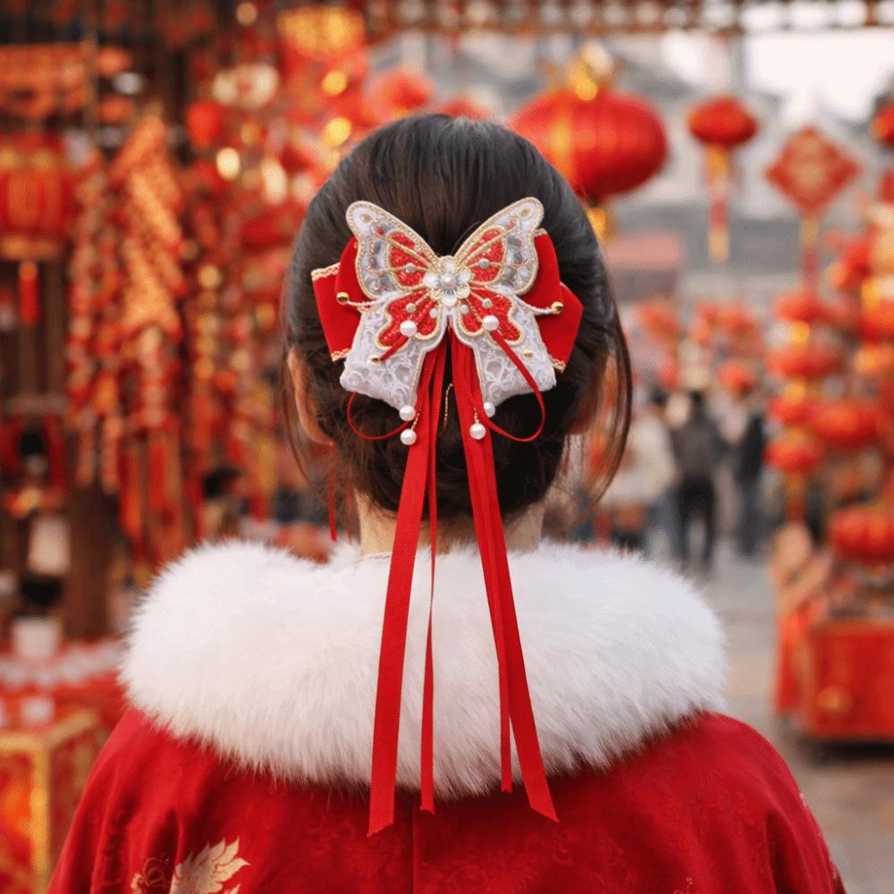 Tassel Bow Ribbon Hair Clip Ribbon Hanfu Hair Ornamen Holiday New Year Hairpin Home