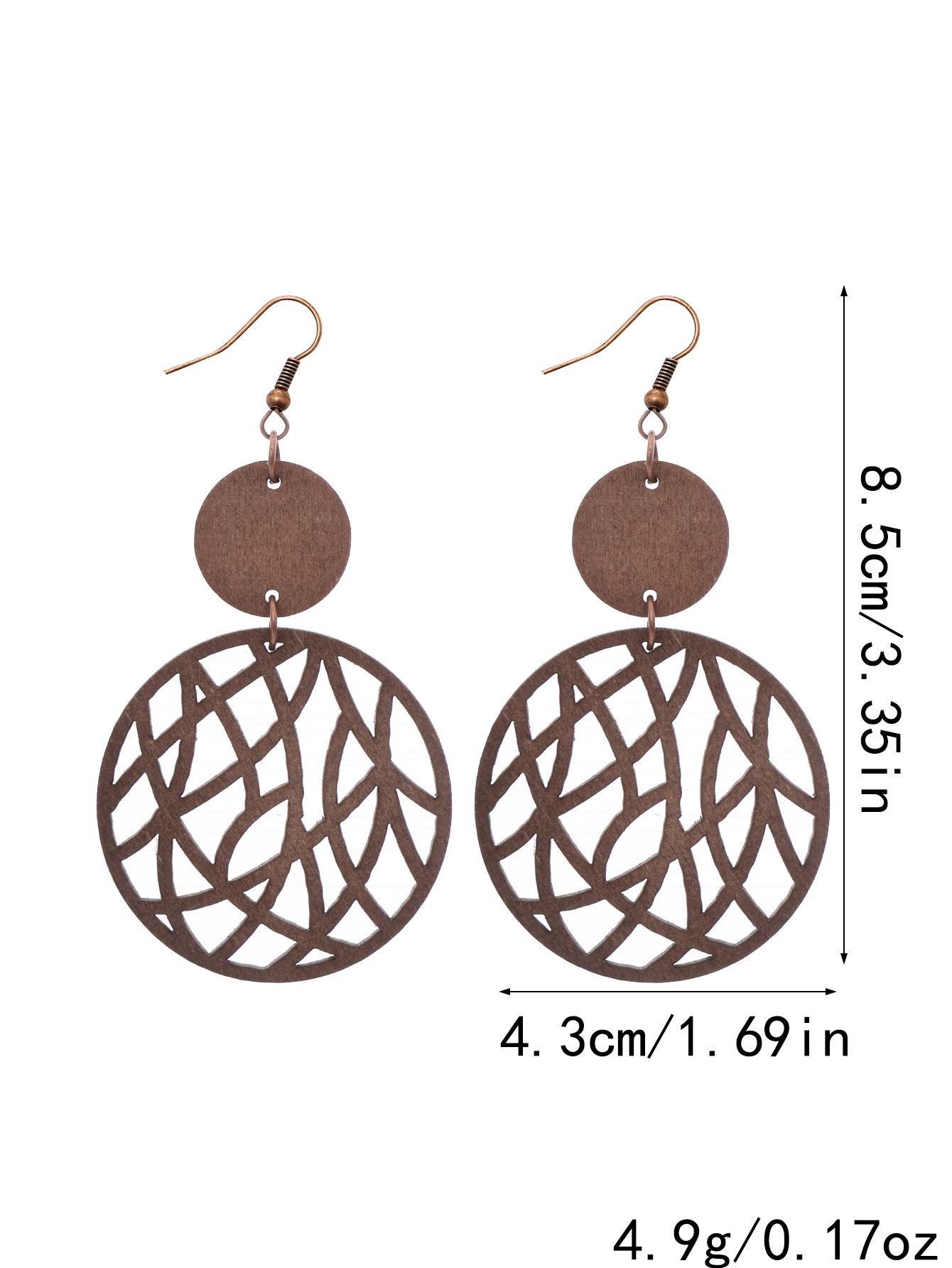 

Полые ретро серьги-подвески из древесной стружки с множеством узоров